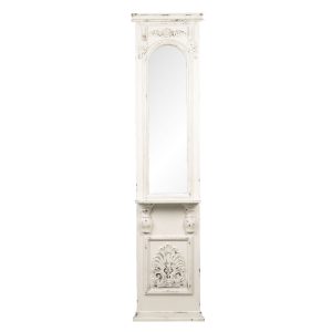 Bílé zrcadlo s ornamenty a patinou v antik stylu - 46*14*194 cm Clayre & Eef  - -