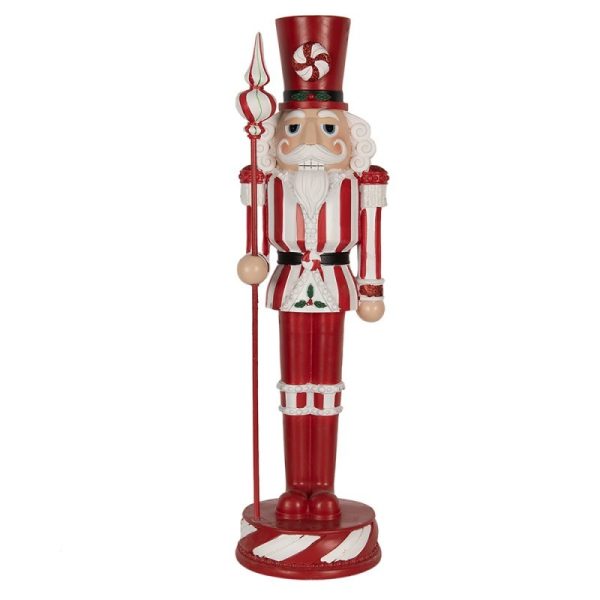 Bílo-červená vánoční dekorace socha Louskáček - 17*17*61cm Clayre & Eef  - -