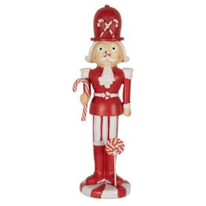 Bílo-červená vánoční dekorace socha Louskáček - 7*7*23 cm Clayre & Eef  - -
