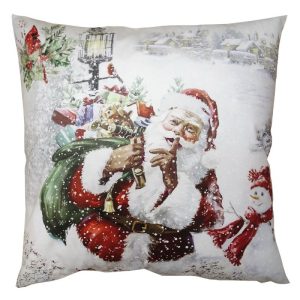 Bílo-červený povlak na polštář Santa s pytlem dárků - 45*45 cm Clayre & Eef  - -