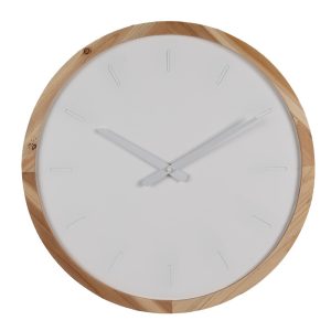 Bílo-hnědé dřevěné minimalistické nástěnné hodiny - Ø 50*4 cm / 1*AA Clayre & Eef  - -