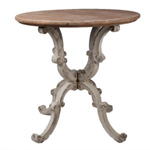 Bílo hnědý dřevěný vintage odkládací stolek - Ø 80*78 cm Clayre & Eef  - -