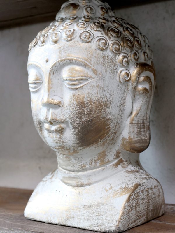 Bílo - zlatá antik dekorace hlava Buddha Vittel - 13*13*26cm Chic Antique  - -