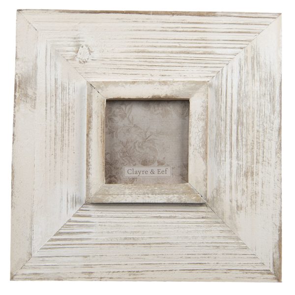 Bílý antik dřevěný fotorámeček s patinou - 25*2*25 cm / 9*9 cm Clayre & Eef  - -