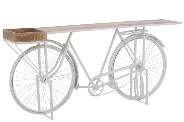 Bílý antik retro bar/konzolový stolek Bicycle - 185*36*85 cm J-Line by Jolipa  - -