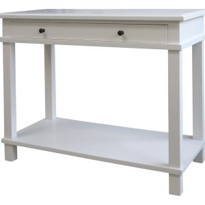 Bílý dřevěný retro stolek se šuplíkem Fabrio - 100*44*81 cm Chic Antique  - -