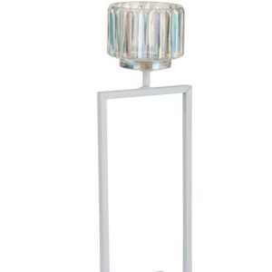 Bílý kovový svícen na 1 svíčku Glass - 12*11*31 cm J-Line by Jolipa  - -