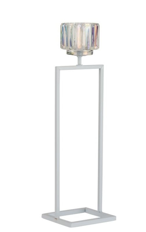 Bílý kovový svícen na 1 svíčku Glass - 12*11*42 cm J-Line by Jolipa  - -