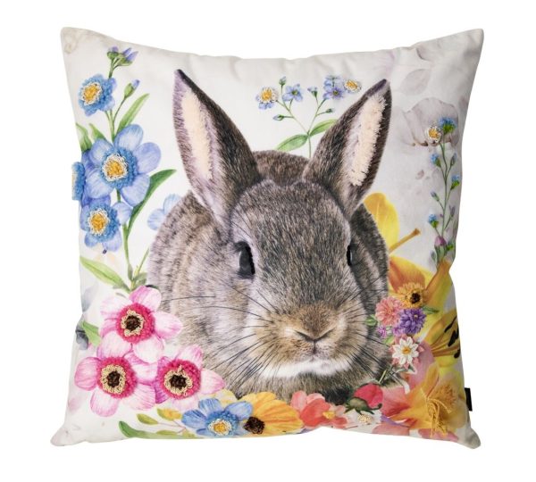 Bílý polštář s králíčkem a květy Fleury Rabbit - 45*10*45cm Mars & More  - -