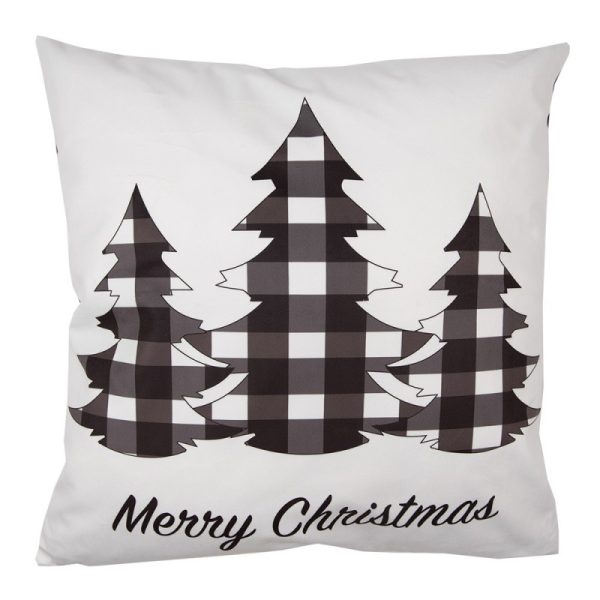 Bílý povlak na polštář se stromky Black&White X-Mas - 45*45 cm Clayre & Eef  - -