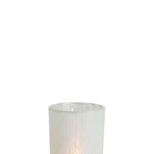 Bílý skleněný svícen na čajovou svíčku s motivem jehličí M - Ø 10*12