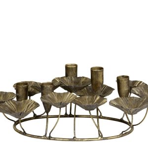 Bronzový antik kovový svícen na 5 úzkých svíček Leaves - 29*39*15 cm Chic Antique  - -