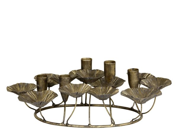 Bronzový antik kovový svícen na 5 úzkých svíček Leaves - 29*39*15 cm Chic Antique  - -