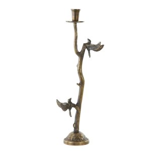 Bronzový antik kovový svícen s ptáčky Bird antique - 18*10*50 cm Light & Living  - -