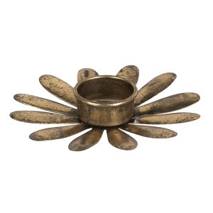 Bronzový kovový svícen na čajovou svíčku ve tvaru květu - Ø 13*2 cm Clayre & Eef  - -