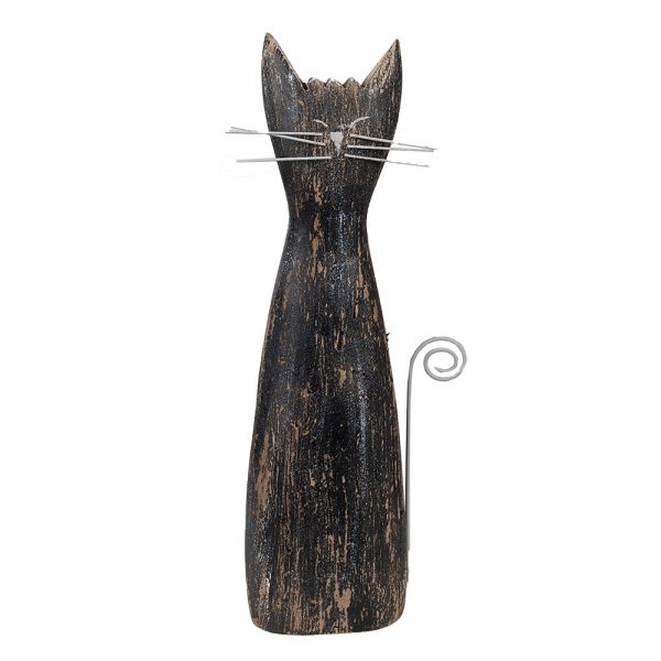 Černá antik dřevěná dekorace socha kočka - 11*6*31 cm Clayre & Eef  - -