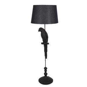 Černá stojací lampa s dekorací papouška – Ø 40*121 cm E27 /max 1*60W Clayre & Eef  - -