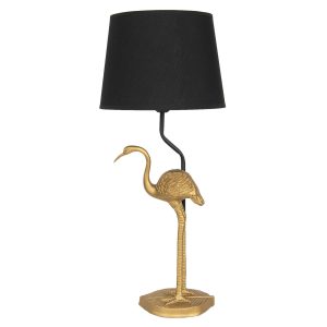 Černá stolní lampa se zlatou dekorací plameňáka – Ø 25*58 cm / E27 Clayre & Eef  - -
