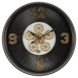 Černé antik nástěnné hodiny s ozubenými kolečky - Ø 61*11 cm / 1*AA / 1*C Clayre & Eef  - -
