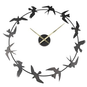 Černé antik nástěnné kovové hodiny s ptáčky - 69*4*66 cm / 1*AA Clayre & Eef  - -