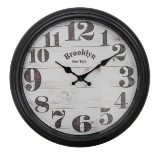 Černé nástěnné hodiny Brooklyn - Ø 40*7 cm / 1*AA Clayre & Eef  - -