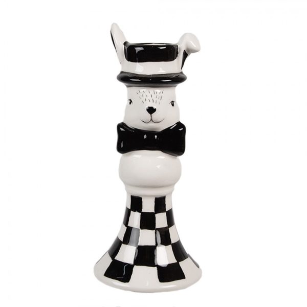 Černobílý keramický svícen Black&White Bunny - Ø 7*17 cm Clayre & Eef  - -