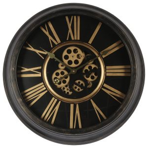 Černozlaté nástěnné hodiny s ozubenými kolečky - Ø 64*11 cm / 1*AA / 1*C Clayre & Eef  - -