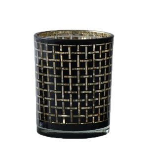 Černý skleněný svícen Mara na čajovou svíčku s motivem kostek - 10*10*12