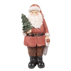 Červená vánoční dekorace socha Santa se stromkem a dárky - 17*13*40 cm Clayre & Eef  - -