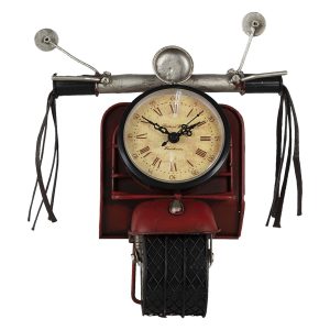 Červené kovové hodiny ve tvaru motorky - 19*12*25 cm Clayre & Eef  - -