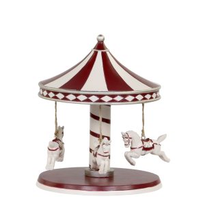 Červeno-bílá vánoční dekorace kolotoč s koníky Vintage Carousel - Ø 14*17 cm Chic Antique  - -