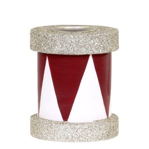 Červeno-bílý antik dřevěný svícen s glitry - 6*7cm Chic Antique  - -