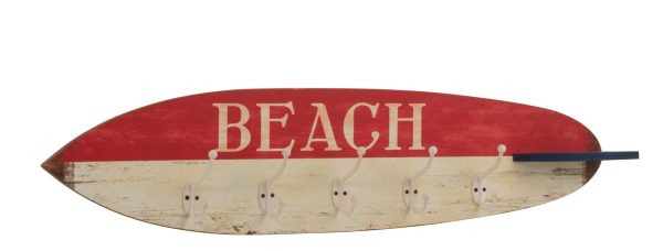 Červeno-bílý dřevěný věšák v designu surfového prkna Beach - 87*9*20