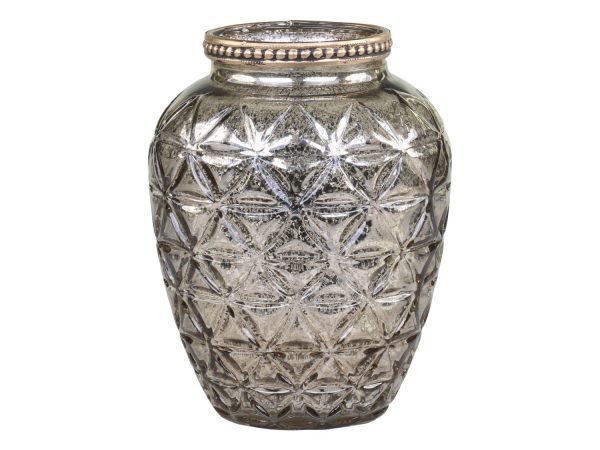 Champagne antik skleněná dekorační váza / svícen Viria - Ø 8*10 cm Chic Antique  - -