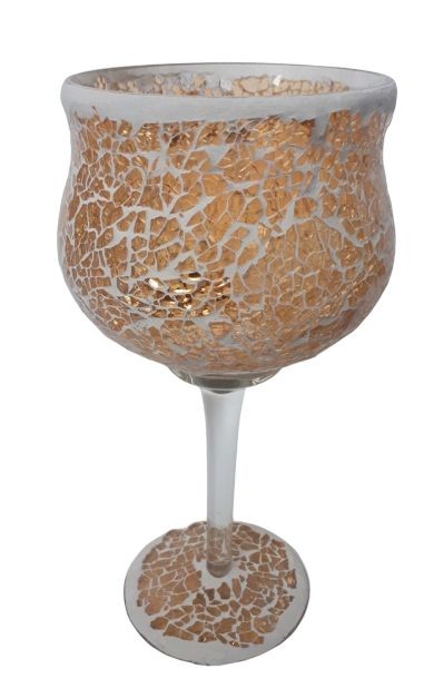 Champagne skleněný svícen na noze Mosaik - Ø 11*25 cm Ostatní  - -