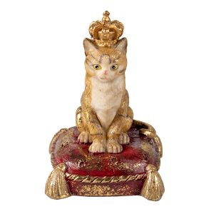 Dekorativní soška kočky s korunou na polštáři - 7*6*10 cm Clayre & Eef  - -