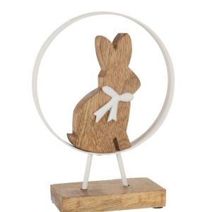 Dřevěná dekorace králíček s mašlí na podstavci - Ø 18*23
