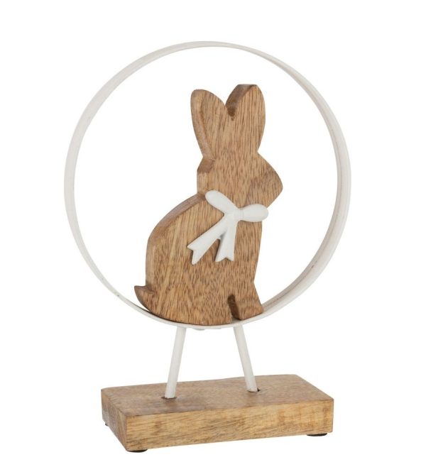 Dřevěná dekorace králíček s mašlí na podstavci - Ø 18*23