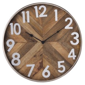 Dřevěné hodiny v kovovém rámu Mrionn - Ø 50*6 cm / 1*AA Clayre & Eef  - -