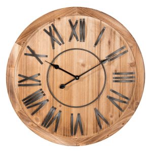 Dřevěné hodiny s kovovými číslicemi - Ø 70*5 cm Clayre & Eef  - -