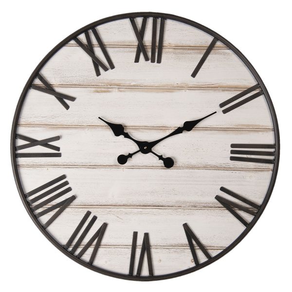 Dřevěné hodiny s římskými číslicemi a patinou Agate – Ø 70*5 cm / 1*AA Clayre & Eef  - -
