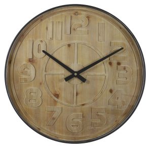Dřevěné nástěnné hodiny s kovovým rámem Logan - Ø 80*6cm Light & Living  - -