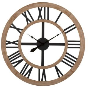 Dřevěné nástěnné hodiny s kovovými číslicemi - ∅90*4cm J-Line by Jolipa  - -