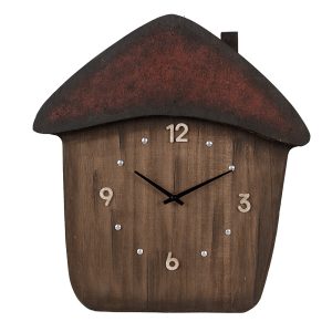 Dřevěné nástěnné hodiny ve tvaru domku - 37*4*40 cm / 1*AA Clayre & Eef  - -