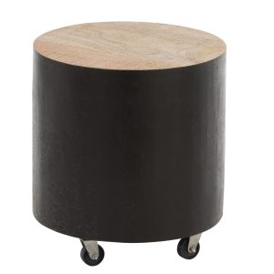 Dřevěný kulatý odkládací stolek na kolečkách Mirro - Ø 40*44cm J-Line by Jolipa  - -