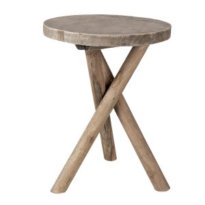 Dřevěný kulatý stolek na květiny - Ø 24*32 cm Clayre & Eef  - -