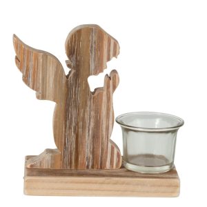 Dřevěný svícen andílek na čajovou svíčku - 15*7*15cm J-Line by Jolipa  - -