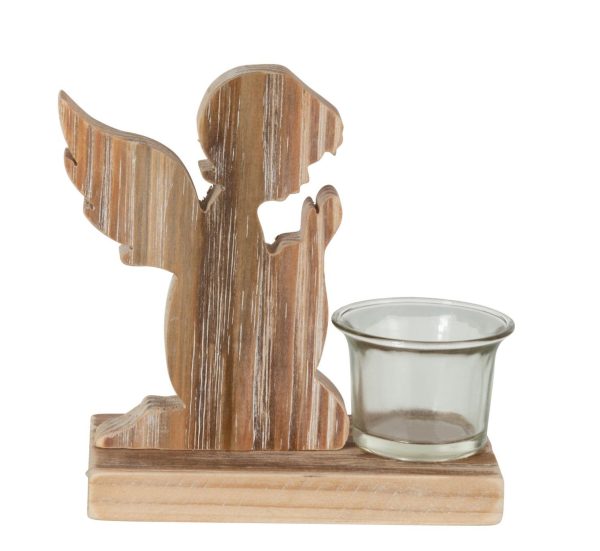 Dřevěný svícen andílek na čajovou svíčku - 15*7*15cm J-Line by Jolipa  - -