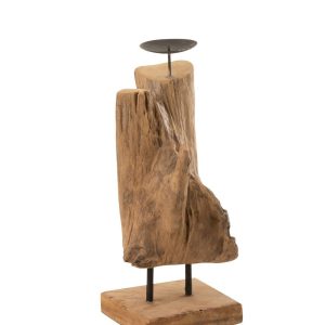 Dřevěný svícen v přírodním tvaru z teakového dřeva Trun S - 15*15*35 cm J-Line by Jolipa  - -