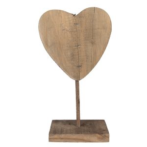 Hnědá antik dřevěná dekorace srdce na podstavci - 15*8*27 cm Clayre & Eef  - -